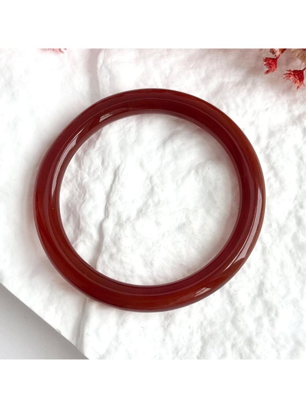 Thick Red Jade | Agate Minimalist Stone Vintage Good Luck Peking Bangle Bracelet